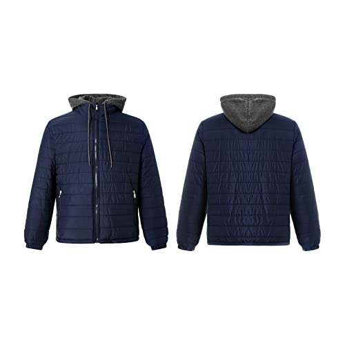 Men's Lightweight Puffer Jacket Long Sleeve Zipper Warm Hooded Down Coat Fall Winter Parka Outwear with Pockets3