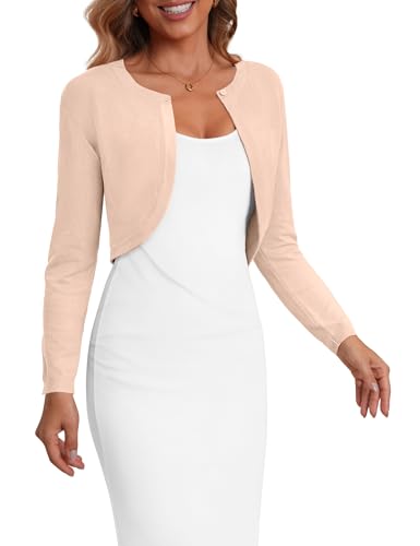 Image of Women's Cropped Cardigan Sweater Long Sleeve Knit Bolero Open Front Shrug for Dresses, S-XL