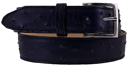 El Presidente Mens Denim Blue Ostrich Quill Print Leather Western Cowboy Belt Silver Buckle