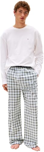 Tommy Hilfiger Herren Pyjama-Set Woven Print mit Logo, Mehrfarbig (White/Mini Tartan), M