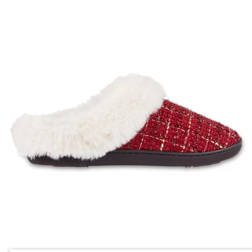 isotoner Women's Classic Comfort Hoodback Memory Foam Slippers, Slippers for Women with Durable Sole and Warmth Faux Fur Cuff - Chili Pepper Large3