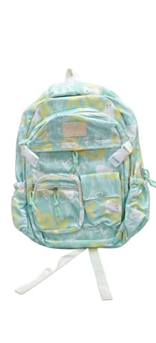 Image of YUMA Graffiti Print Backpack, White and Black, Multi-Pocket, Casual Style, for Women