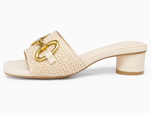 Image of Coutgo Womens Heeled Slides Sandals Square Open Toe Slip on Comfortable Kitten Block Low Heel Metal Chain Dressy Shoes