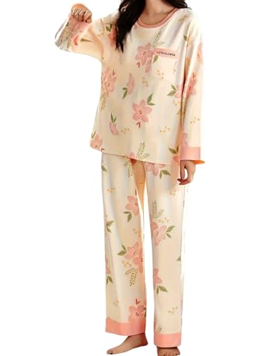 Image of GLASGO Women's Cotton Pajama Set with Top & Pants|| Korean Night Wear|| Loose Fit Home Wear || Lightweight Printed Set || Soft & Comfy Sleepwear for Girls & Women || LNS-4-$