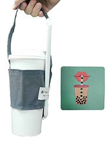Image of Hands-Free Coffee & Boba Cup Carrier Strap & Straw Loop (2 Pcs Set) (Gray)