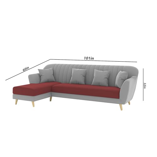 Image of Atticus LHS 6 Seater L Shape Sofa Set for Living Room (Maroon Grey Fabric) Premium Fabric Sofa Set