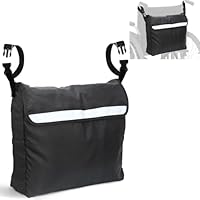 Gucass Rollstuhltasche aus Oxford-Stoff wasserdichte Rollstuhltasche Hinten, Rollstuhl Zubehör Aufbewahrungstasche Tasche für Rollator Rollstuhl Tasche mit Reflektierenden Streifen Groß, Schwarz