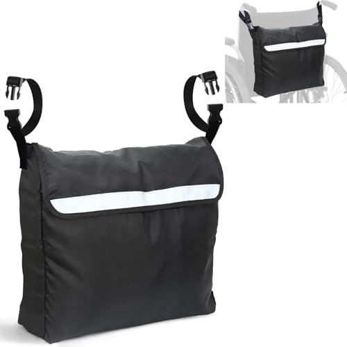 Gucass Bolsa para silla de ruedas de tela Oxford impermeable bolsa trasera para silla de ruedas accesorios bolsa de almacenamiento para andador silla de ruedas bolsa con rayas reflectantes grande