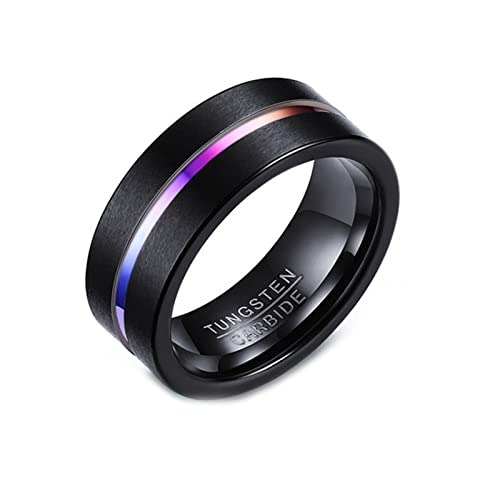 Bague homme noir en tungstène de 8mm avec rainure mate pour alliance
