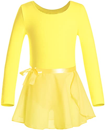 DANSHOW Girls Team Basic Long Sleeve Leotard with Skirt Kid Dance Ballet Tutu Dress