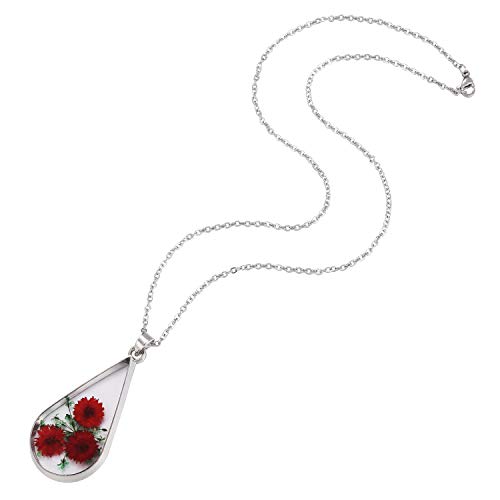 FM FM42 Red Turquoise Pressed Flowers Teardrop Drop Dangle Earrings Pendant Necklace Jewelry Set, 2 Colors4