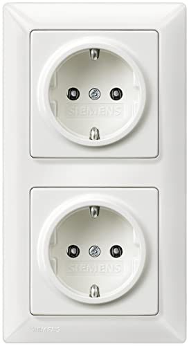 SIEMENS - Siemens Komplettset Steckdose - 2x SCHUKO-Steckdoseneinsätze & 2-fach Rahmen in titanweiß, für Unterputz, 5UB1511, 5TG2552-0