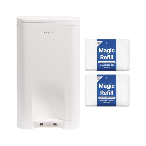 Image of ALLKEI 29L Diaper Pail White Includes 2 Magic Refill Bags, Disposal System, Odor Control Trash Can for Baby, Adult Diaper, and Pet Waste, Made of Durable ABS. (White)