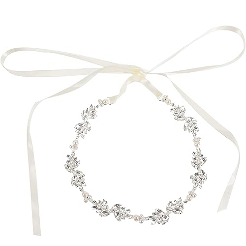 KESYOO Bridal Belt - Silver Pearl Crystal Wedding Sash for Bride Dress