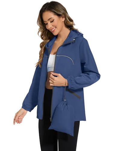 Avoogue Waterproof Jacket with Hood Packable Raincoats for Women Reflective Jacket Windbreaker4