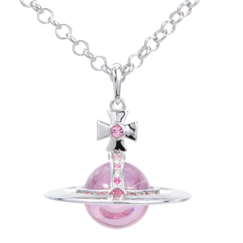 ZHAOZHAO Colorful Saturn Necklace for Women - Sky Star Saturn Planet Pendant with Crystals(Silver+Pink)
