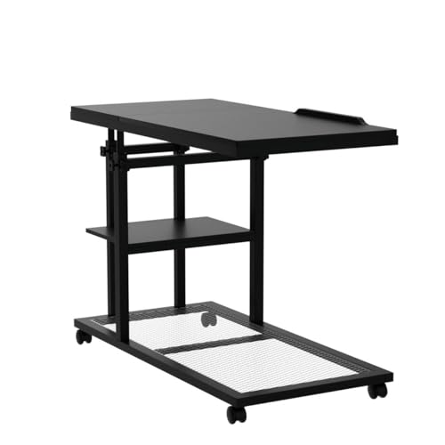 Tribesigns Height Adjustable C Table with Wheels, Mobile Couch Snack Side Table with Tiltable Drawing Board, Sofa Bedside Laptop Stand C Shaped TV Tray with Storage Shelves (Black)