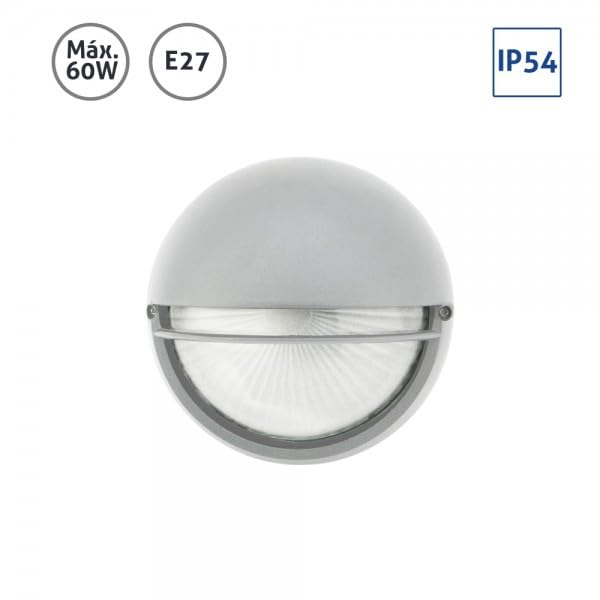 Plafón exterior circular con visera plata 60W E27