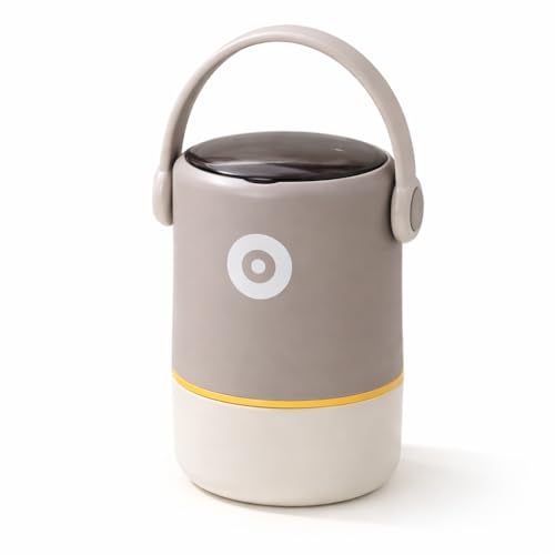 Image of YELONA 580ml Double Layer Lunch Pot for Kids & Adults | Stainless Steel 304 Bento Food Jar | Headphone Style Handle | Leak-Resistant, Two Compartment Tiffin Box (Vanilla Grey)