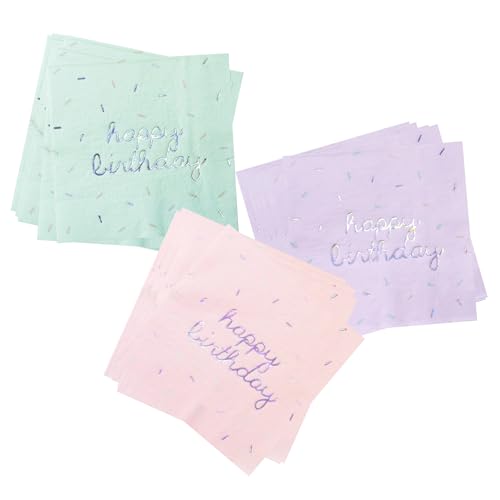 Harlow & Grey Sprinkles - Happy Birthday Napkins 24 Napkin Multi-Color Pack Birthday Kids Party Babys Birthday - Disposable Paper Napkins (Pastel)