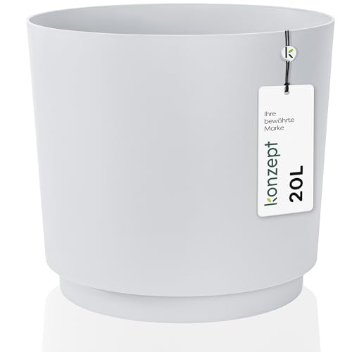 KONZEPT Blumentopf 32,5 cm - großer Übertopf aus Kunststoff für Zimmerpflanzen, modern und wetterfest, für Innen und Außen, Weiß
