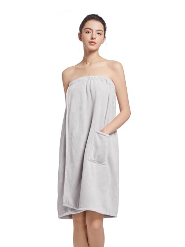 Image of Women'S Soft Wrap Towel Full Length,Bath Robe After Shower Female Plush Long,Spa Bathrobes Lightweight With Pockets