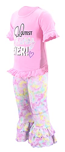 Image of Unique Baby 2 Piece Girls Double Ruffle Leggings Outfit with Short Sleeve Shirt Kid and Toddler Clothes Set