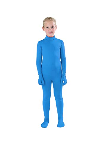 Full Bodysuit Kids Dancewear Solid Color Spandex Zentai Child Unitard (Medium, Light Blue)