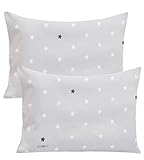 Baby Kinder Kissenbezug 40 x 60 cm, Toddler Kleinkind Kissen Kissenbezüge für Kinderwagen, 2er-Pack Bio Baumwolle Kopfkissenbezug mit Umschlagverschluss, graue Sterne Toddler Pillowcase