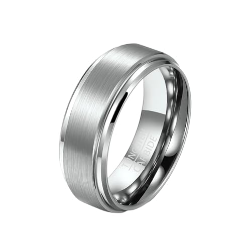 TIEHOKTW Anillo de tungsteno plateado 6 mm/8 mm/10 mm de ancho con grabado, anillo de compromiso, simple bisutería de moda, anillo de amistad, anillo mate para hombre, 70 (22.3), Metal no precioso