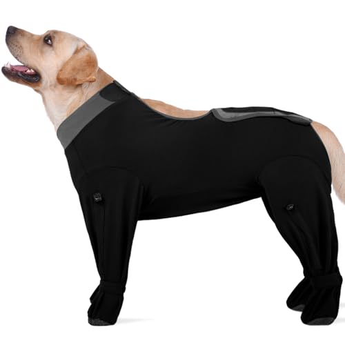 Image of ROZKITCH Dog Recovery Suit for Abdominal Wounds & Post-Surgery, Full Coverage Bodysuit, Anti-Licking Shedding & Wound Protection, E-Collar Alternative for Extra Large Dogs Black 4XL