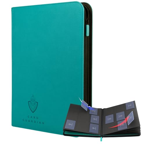 Image of Card Guardian - 9 Pocket Premium Black Binder with Zipper for 360 Cards - Side Loading Pockets for Trading Card Games TCG (Teal)