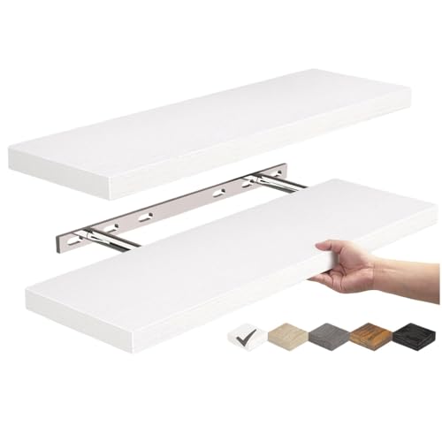 Pazeku ウォールシェルフ 壁掛け棚 飾り棚 桐木 一文字式 耐荷重15kg DIY組み立て式 省スペース 壁面収納ラック 生活雑貨 キッチン/リビング/洗面所対応 幅40m*奥行き16cm (ホワイト,2個)