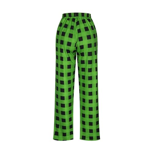 Mens Plaid Pants Petite High Waisted Drawstring Wide Leg Straight Pants Casual Loose Fit Pajamas Trouser Loungewear3
