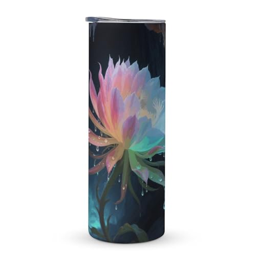 FekiLoot 20 Oz Tumbler with Lid And Straw Two Tone Epiphyllum Vacuum Insulated Travel Coffee Mug Stainless Steel Tumblers Double Wall Car Cup Leak Proof Water Bottles for Hot And Cold Drink