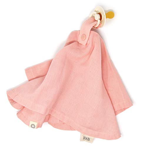 Image of Kishu Baby Indi Organic Paci Blanket - Fairtrade Certified 100% Organic Cotton Muslin Mini Baby Blanket with Snap to Secure Baby Pacifier - Pacifier Not Included (Peach)