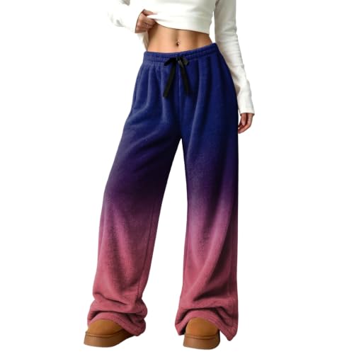 Womens Wide Leg Pants Plush Gradient Color Flannel Fluffy Work Pant | Loose Fit, Fluffy Plush, Cute, Pajamas Bottom, Relaxed, Warm Fabric, Thermal, Camping, Home, Casual, Fall and Winter Clothes - image 6