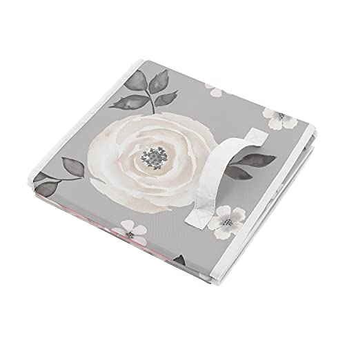 Image of Sweet Jojo Designs Grey Watercolor Floral Foldable Fabric Storage Cube Bins Boxes Organizer Toys Kids Baby Childrens - Set of 2 - Blush Pink Gray and White Shabby Chic Rose Flower Farmhouse