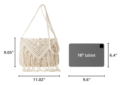 Bolso cruzado para mujer macramé tejido con borlas miniatura 3