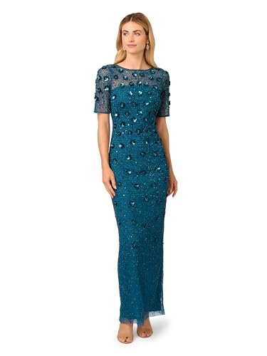 Image of Adrianna Papell Womens Beaded Long 3D Floral Dress
