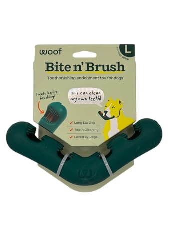Woof Bark & Brush Dog Dental Toy Large Durable Bite & Brush Chew Toothbrush for Teeth Cleaning Gum Massage Dental Care & Enrichment