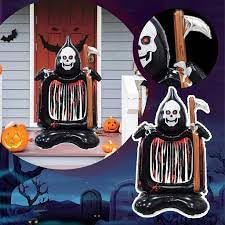 Image of AMFIN (Pack of 1) Self-Standing Foil Balloon 50 Inch Halloween Ghost Grim Reaper Balloon Hollow - Giant Halloween Inflatable Decoration with Scythe - Black
