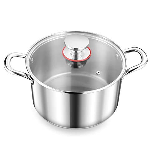 Herogo 4 Quart Suppentopf, 18/10 Edelstahl Kochtopf mit Deckel, dreischichtiger Nudeltopf mit Griffen, 4 QT Suppentopf für Induktion Gas Elektroherd, Spülmaschinenfest