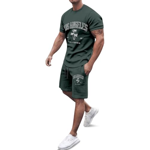 Genérico Trajes Hombre Conjunto Sudadera Deportivo Informal Suave Grande Chándal Verano Casa 2 Piezas（Dark Green, M