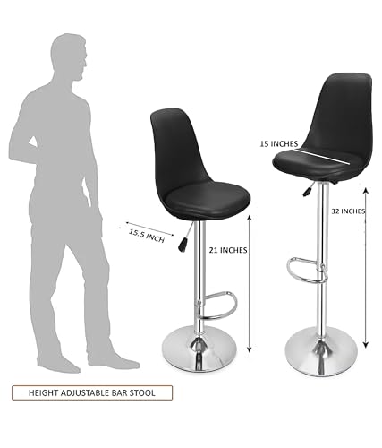 Image of DPI Modern Height Adjustable and 360 Degree Revolving Bar Stool | Kitchen Chair Suitable for Kitchen Cafeteria Dining Office Shops | (2, Black)