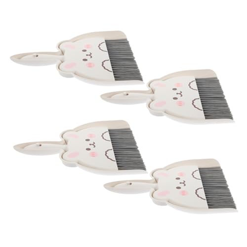 IWOWHERO 4 セットミニほうきとちりとり 入り 安定した耐久プラスチック製 卓上やキッチンの小さな掃除に かわいいウサギデザイン 家やオフィス