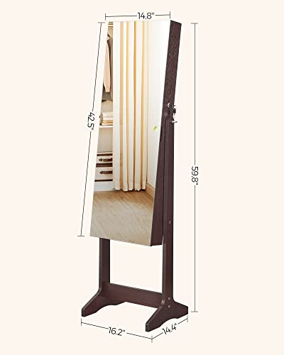 Songmics Jewelry Cabinet Armoire, Freestanding Lockable Storage Organizer Unit With 2 Plastic Cosmetic Storage, Full-Length Frameless Mirror, For Necklace Earring, Brown Ujjc002K01 #TOP5