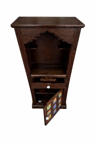 Image of Solid Sheesham Wood Temple for Home & Office /Mandir /God Stand /Pooja Stand /Home Mandap /Mandapam with Cabinet Doors & Multiple Storage /Shelf with Drawers (Walnut TMT, 23x15x57 inch)