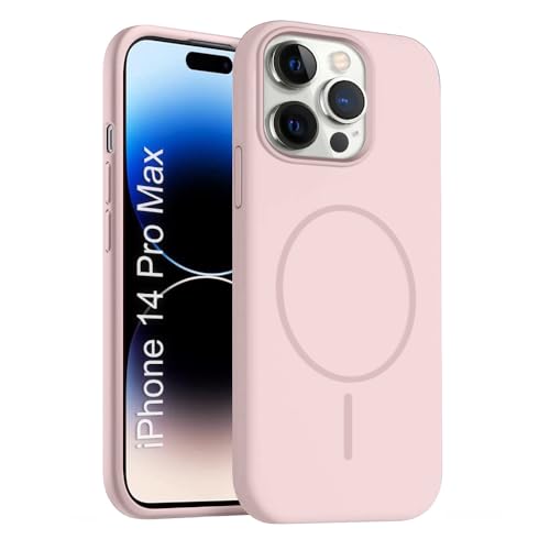 Image of iPhone 14 pro max Silicone Magsafe Case | Shock Proof Design & Camera Protection | Premium Rubberised Apple iPhone 14 pro max Cover (Microfiber Lining) | Magnetic Liquid Silicone - Pink