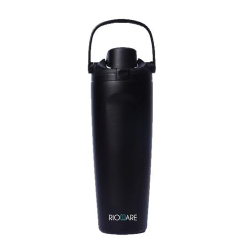 Image of Rioware 900ml Vacuum Insulated Tumbler with Flip Cap | 304 Grade Steel | 8 Hrs Hot & 14 Hrs Cold | Leakproof Travel Coffee Mug | Large Capacity Water Bottle with Handle | BPA Free- Black
